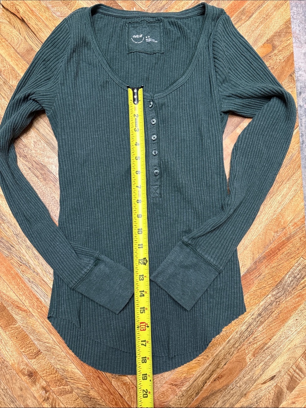 aerie Ribbed Henley Long Sleeve Top - Forest Green Women’s Size M - Picture 5 of 7